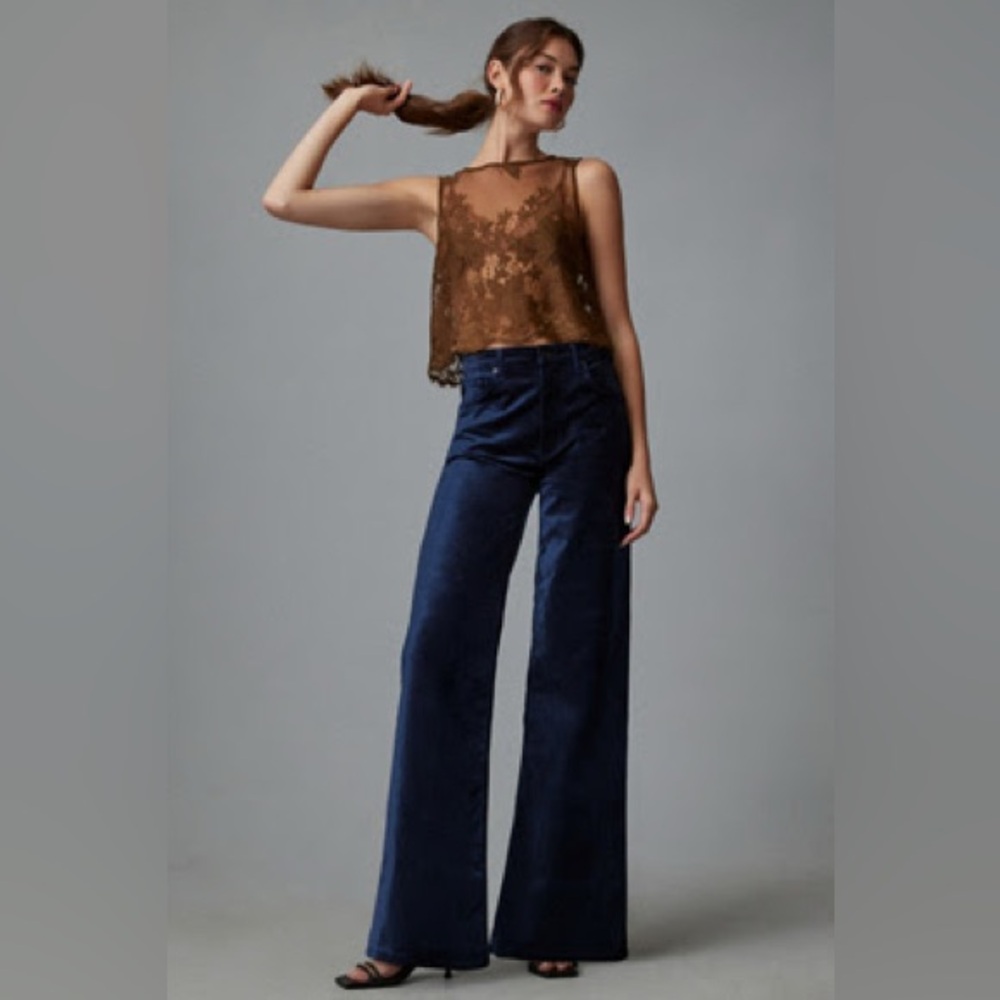 Citizens of Humanity Paloma Velvet Baggy Wide-Leg Jeans in Navy
